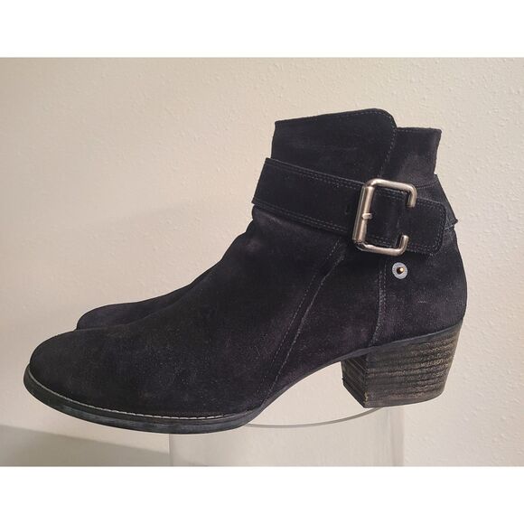 Paul Green Ankle Boots Low Heel Black Suede Leather Booties US 7 Closet Staple - Picture 2 of 6
